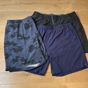 3 Pair RHÔNE Mako shorts. Navy and black 7”, blue camo 9” men’s XXL